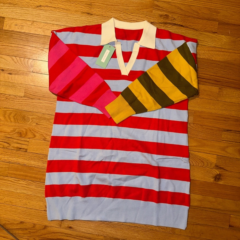 Striped Rugby Sweater Dress 
Dopamine dressing, sporty or preppy.